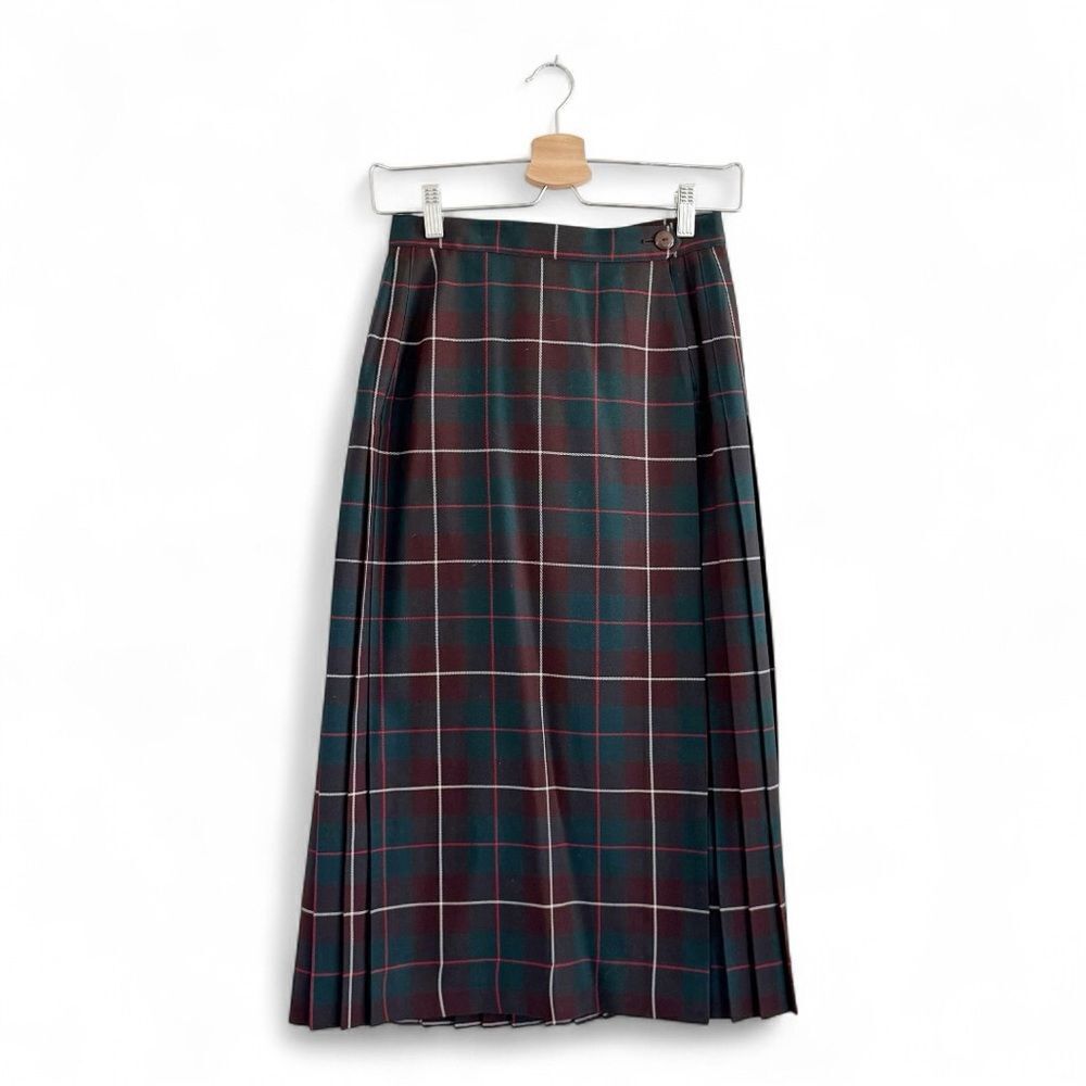 UK Vintage St Michael Skirt Tartan Plaid Pleated Wrap Wool Long Modest Skirt